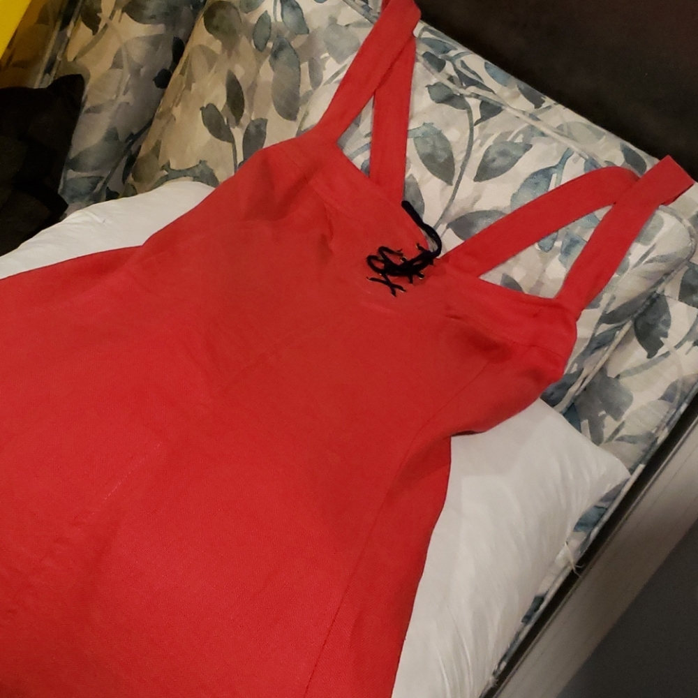 Ralph Lauren Red Linen Cross Back Dress